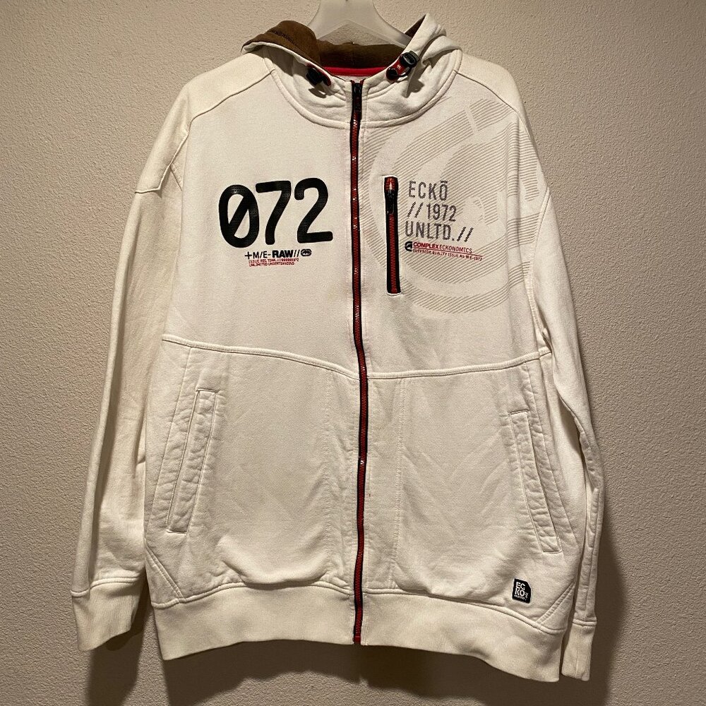 Vintage Y2K Ecko‎ Unltd Hoodie 2X White Full Zip Rare Streetwear 🔥